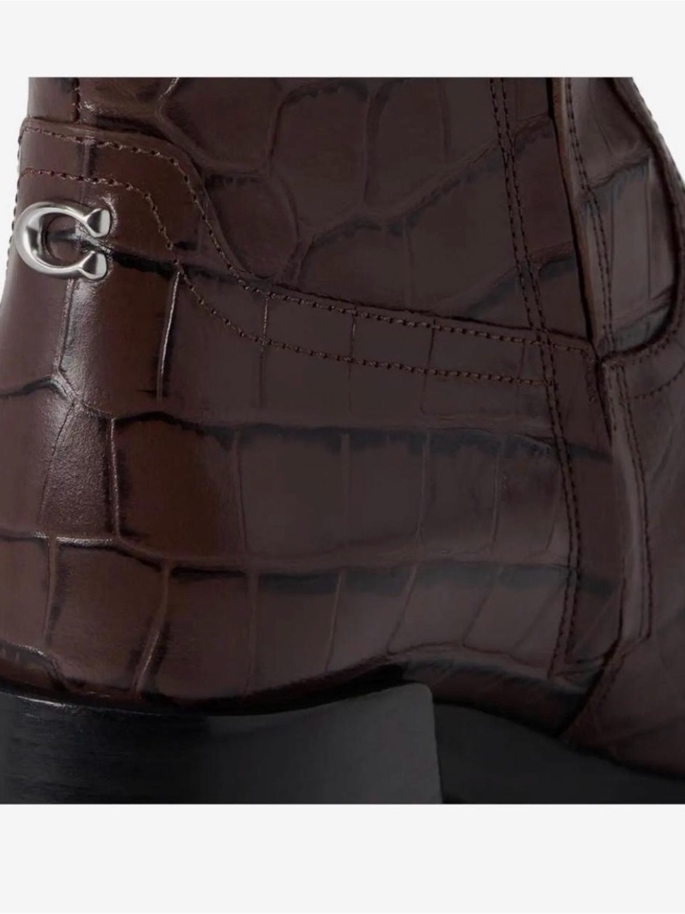 Coach Dark Brown Croc-Embossed Knee Boot with Block Heel - Picture 6 of 6